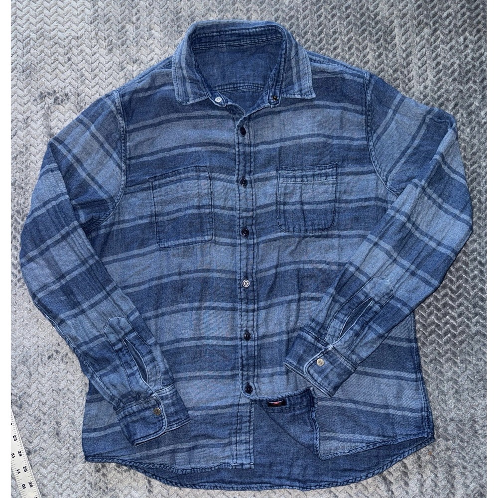 Faherty Mens Blue Knit Season Indigo Button Up Shirt Reversible Size Medium - Picture 2 of 11
